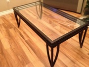 Black wrought Iron look glass top coffee table and matching end tables