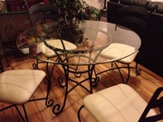 Circular Black Wrought Iron look Dinette Table with 4 Leather Chairs